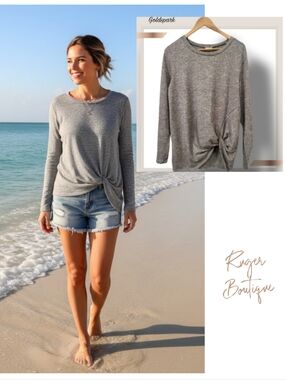 🌿GoldSpark Women's estimated Med Long sleeve GRAY Side Knot Top
